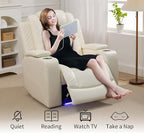 Power Recliner Chair, Leather Recliners with Home Theater Seating, Oversized Single Electric Recliner Sofa Breathable Living Room Chairs for Adults Reading Gaming, White