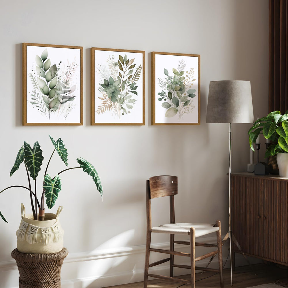 HLXRAE Neutral Sage Green Botanical Floral Wall Art, Wood Framed 12"x16&...
