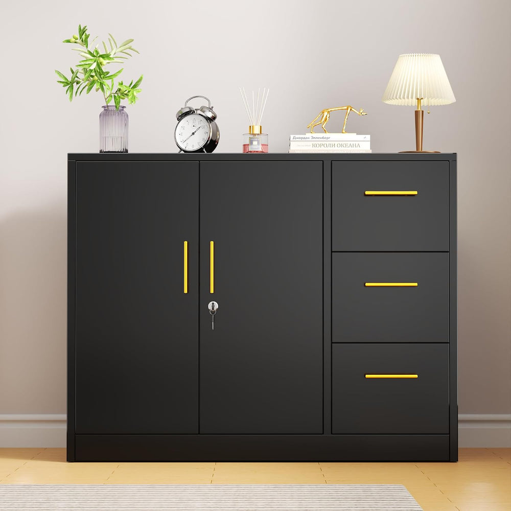Tokawa Large Metal Office Storage Cabinet with 3 Drawers & 2 Doors, 46.46...