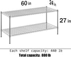 24" Deep x 60" Wide x 27" Height Wire Shelving Kit | 2-Tier | NSF Commercial Storage Rack Unit
