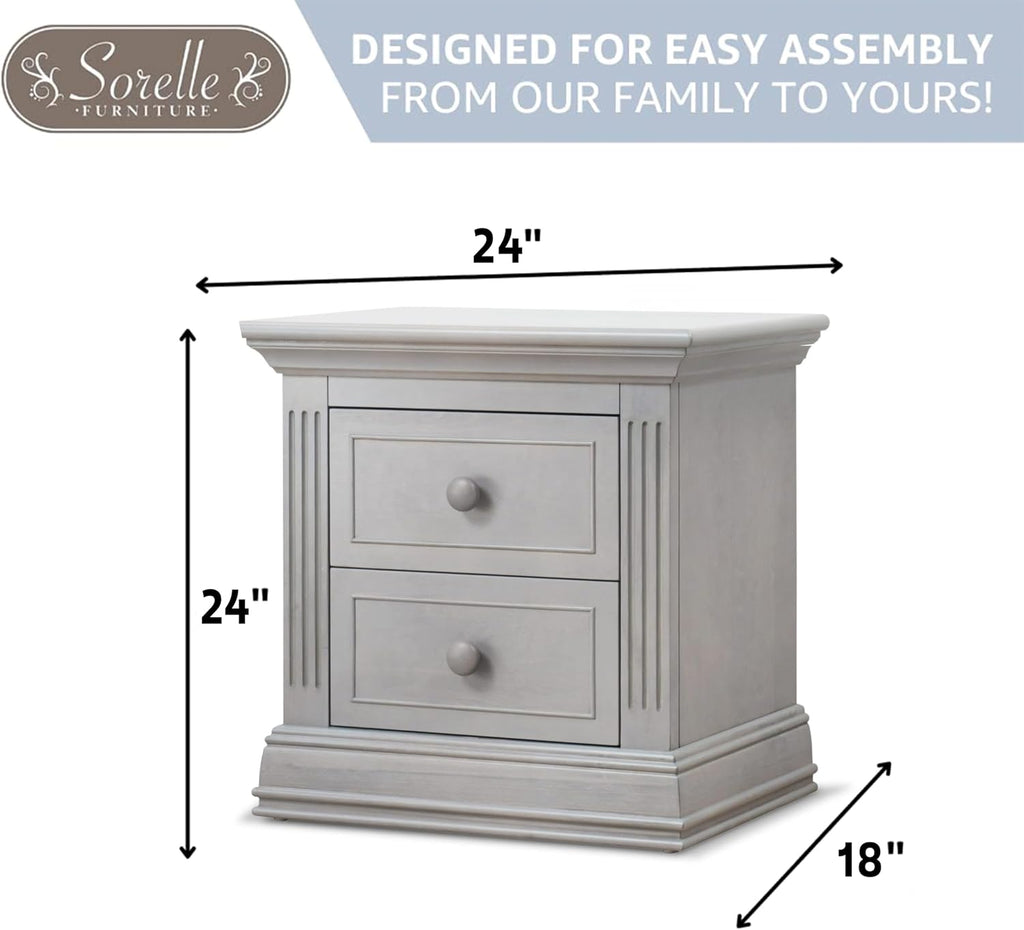 Sorelle Furniture Providence Baby Nightstand - Nursery, Kids Bedroom Furniture with Drawers, Stone Gray