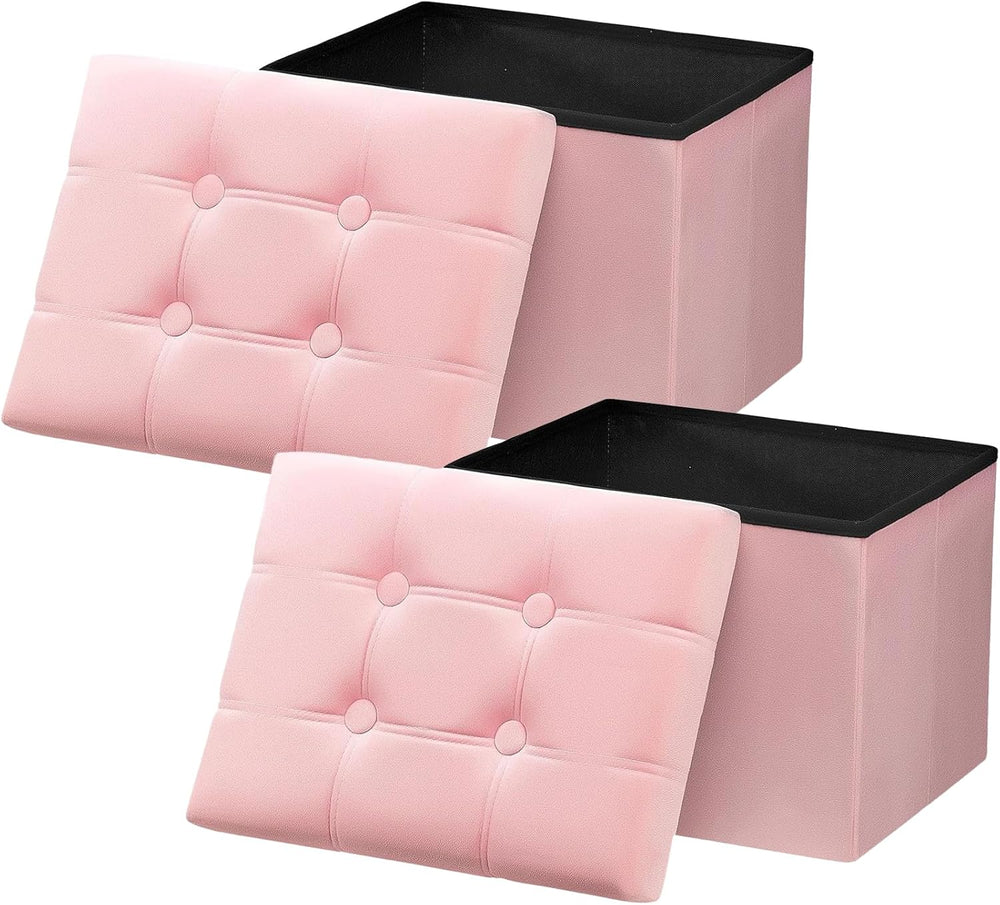 AmasSmile 2PC Storage Ottoman Foot Rest Stool, 17 inch Velvet Footstool Bench...