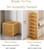 9-Tier Pre-Assembled Bamboo Storage Shelf — Foldable Bamboo Corner Shoe Rack | Space-Saving, Narrow Shoe Rack (No Assembly Required) — Ideal for Entryways, Closets, and Dorm Rooms (Brown, 9-Tier)