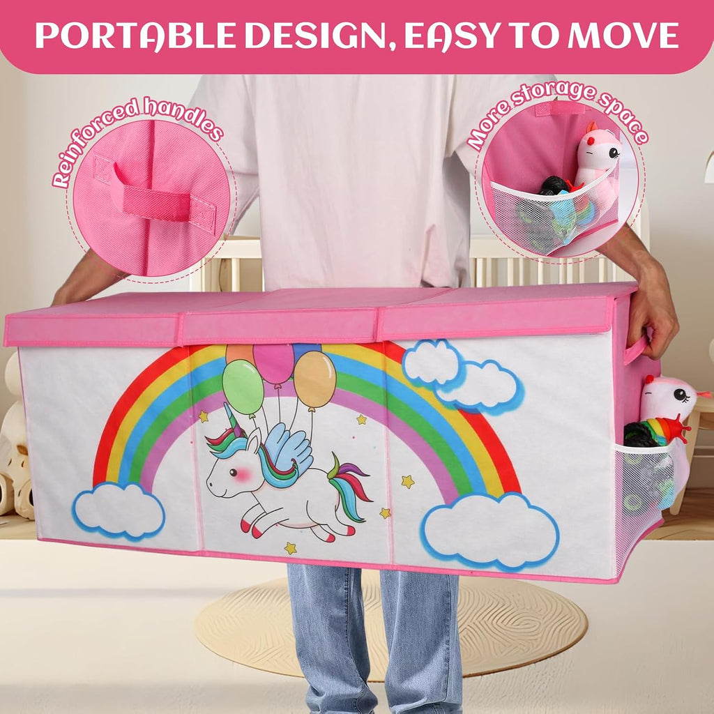 Extra Large Toy Box, Collapsible Storage Organizer with Lids, Sturdy Unicorn Toy Chest for Boys Girls, 40"x14"x16" Kids Storage Bin Box Baskets for Living Room, Playroom, Bedroom, Nursery