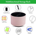 Round Leather Art Supply Organizer,Remote Control Holder,360 Degree Spinning,Multi-Functional Pencil Holder,4 Compartments Desktop Stationary Organizer(1-Wood Pink2)
