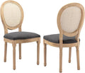 French Country Dining Chairs Set of 2,Farmhouse Upholstered Dining Room Chairs with Round Back and Solid Leg,Rattan Kitchen Chairs for Kitchen/Bedroom/Dining Room,Gray