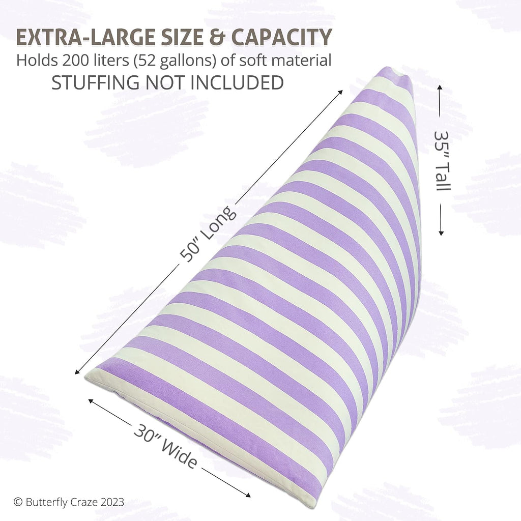 Butterfly Craze Stuffed Animal Storage Bean Bag Chair Cover - 861.64 L Purple Stripes - Extra-Large Floor Lounger & Toy Organizer - Bean Bag Chairs for Kids - Machine-Washable Canvas