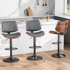 Swivel Bar Stools Set of 4, Adjustable Bentwood Barstools for Kitchen Counter, Modern PU Leather Upholstered Bar Chair with Back and Footrest, for Kitchen Island, Bar, Dining Room, Gray