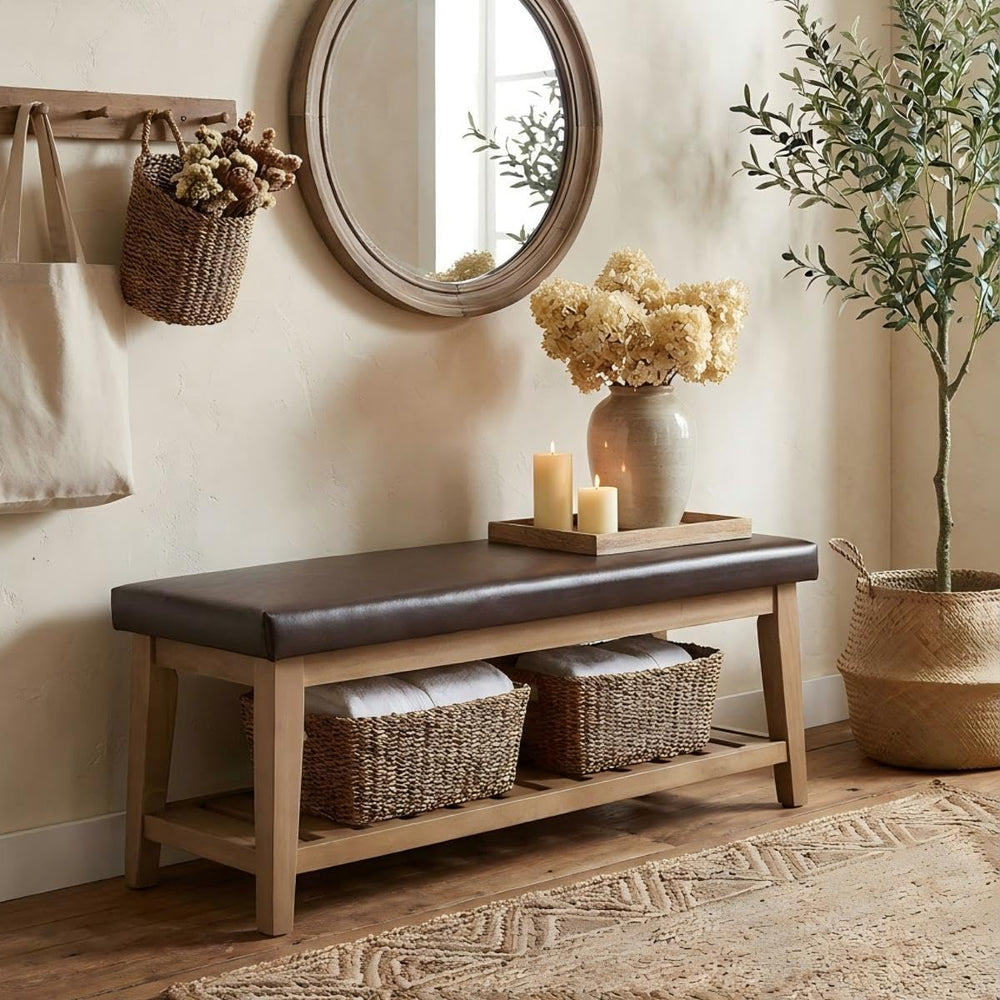 HUIMO Entryway Shoe Bench with Cushion, End of Bed Bench,Upholstered Bench fo...