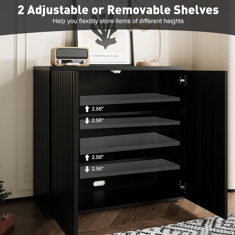 Rophefx Fluted Sideboard Cabinet, Buffet Cabinet with Storage, Credenza Stora...