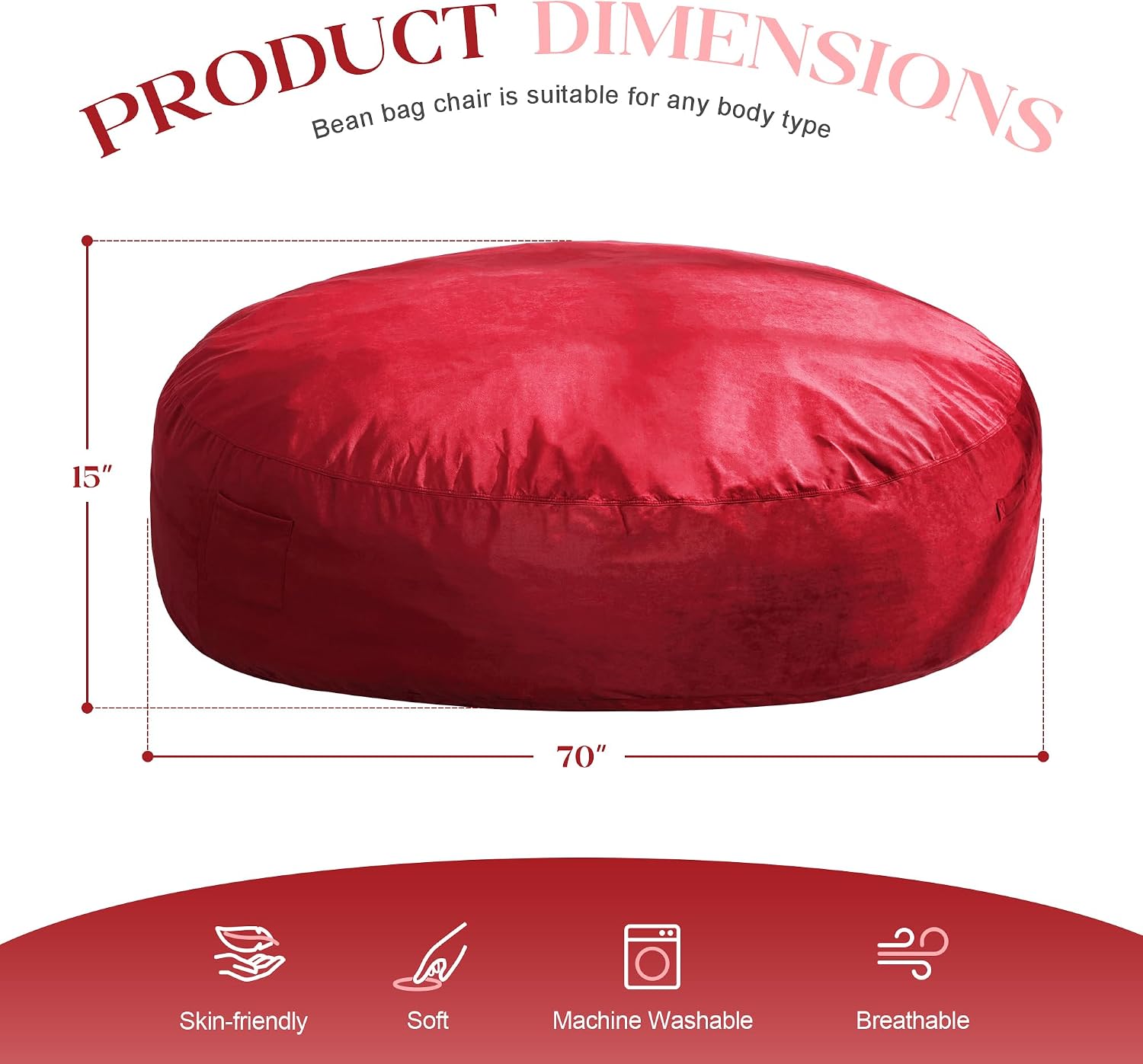 Hobestluk Bean Bag Chairs 6FT Beanbag Chair with Filler Adult Bean Bags with Removable Cover, Giant Bean Bag Chairs for Aduts (Velvet red)