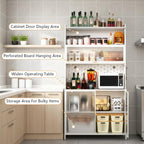 Spaco 73" Tall Kitchen Pantry Cabinet,6 Tiers Food Pantry Cabinet with Adjustable Shelves and Side Hooks,Anti-Tip Display Storage Cupboard for Kitchen,Living Room and Dining Room. (White)