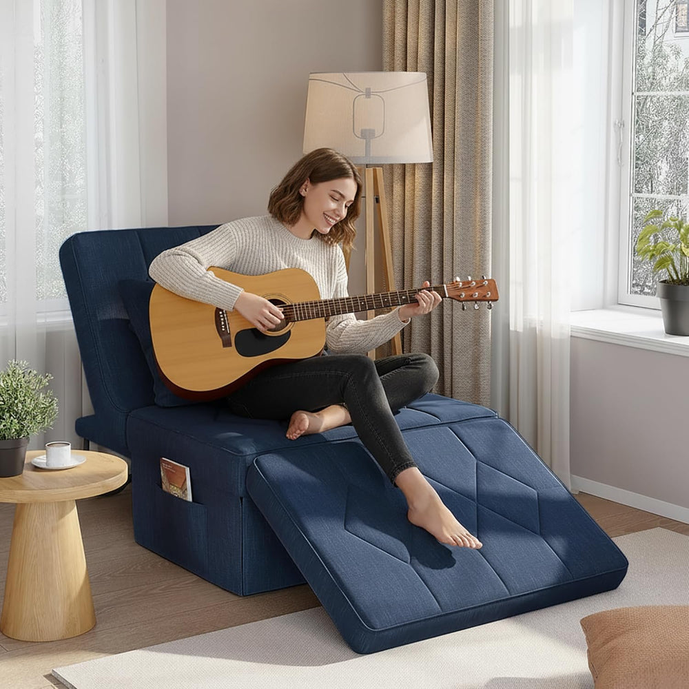 28" Folding Sofa Bed with 5-Level Adjustable Backrest, Navy Blue | 4-in-...