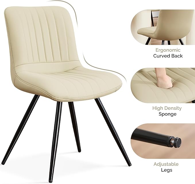 Dining Chairs Set of 2, Modern Dining Chairs with Thick Cushions, PU Leather ...