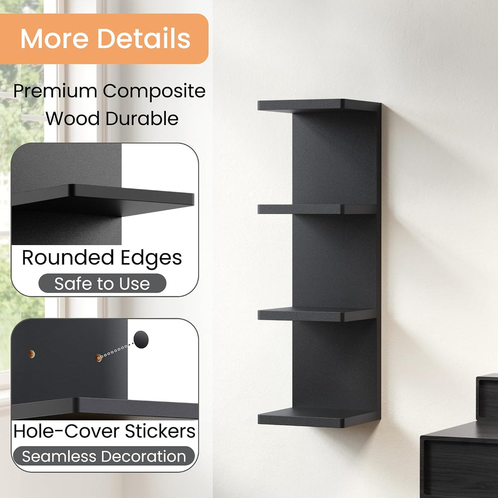 upsimples 4 -Tier Floating Wall Shelf, Black Vertical Vanity Decor Shelves