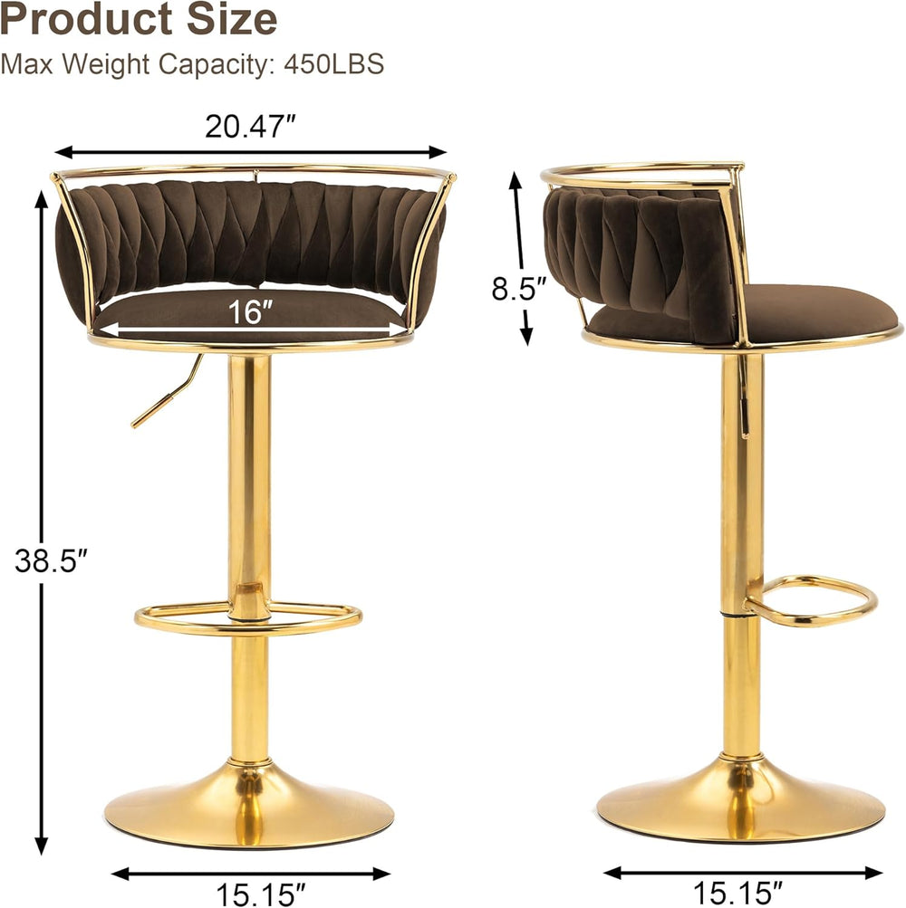Velvet Swivel Bar Stools, Adjustable Counter Height Bar Chairs with Low Back ...