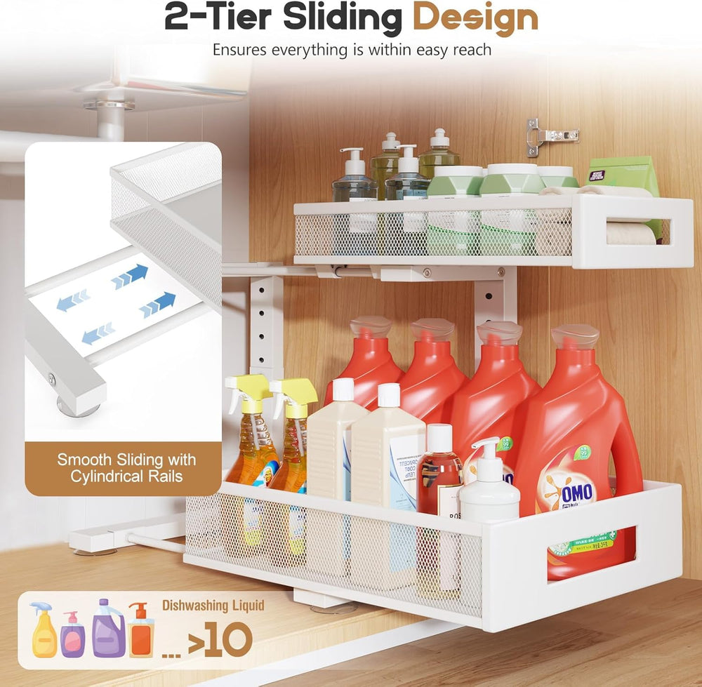 2-Pack Under Sink Storage Organizer, Large 2-Tier Elegant Mesh Pull Out Shelf...
