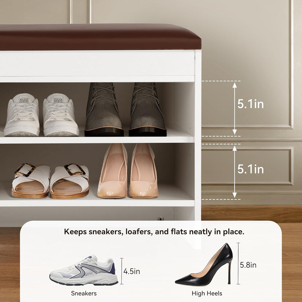 40.5 in Shoe Bench with Storage, Storage Bench, Padded Seat, White | Lift-top...