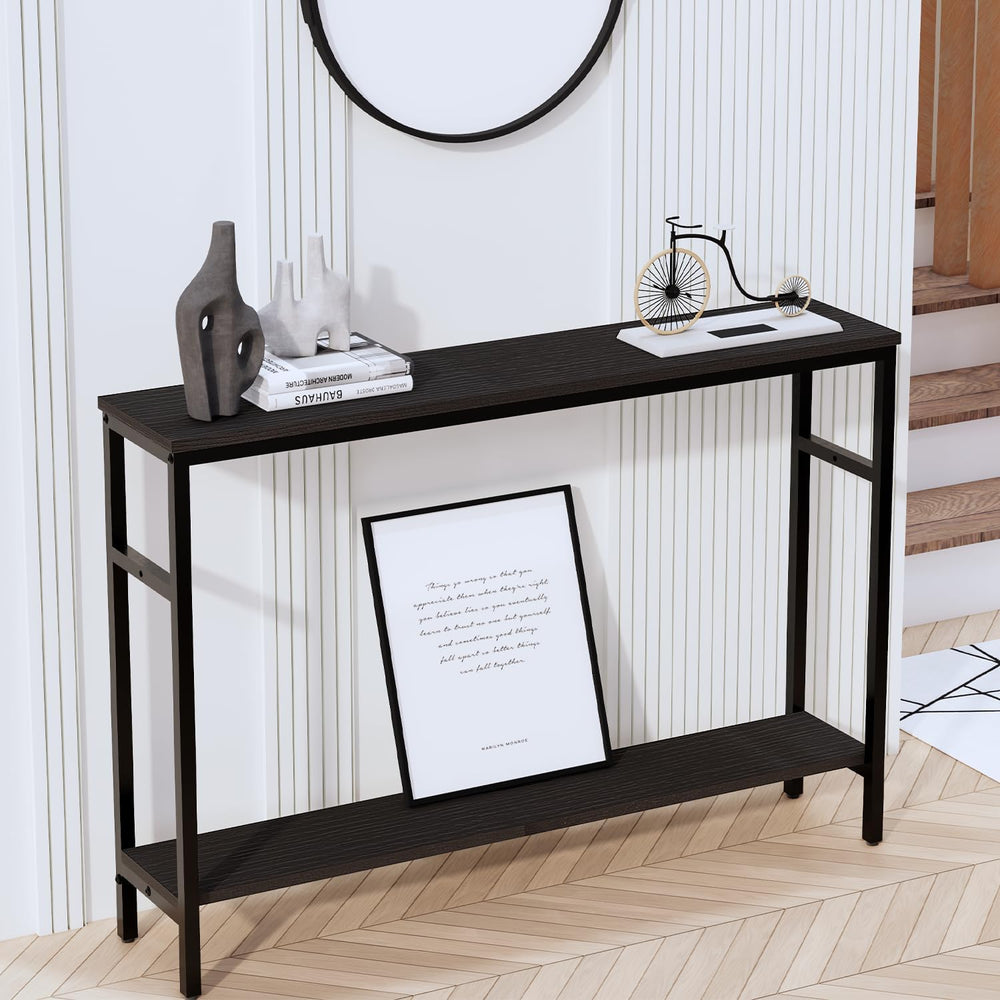 Timberer Narrow Console Table, 47 Inch Sofa Table with Adjustable Shelf | 2-T...