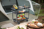 Industrial 3 Tier Mobile Bar Cart Rustic Metal Serving Cart with Wheels and Side Handles Vintage Rolling Kitchen Stand Cart-LxWxH: 36.2 * 15.75 * 30.5inch