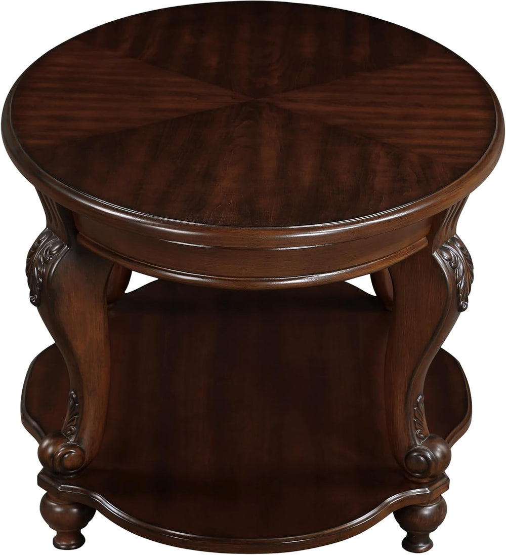 JIJIWANG Wood Round Sofa Table with Antique Carved Legs Oval End Table with B...