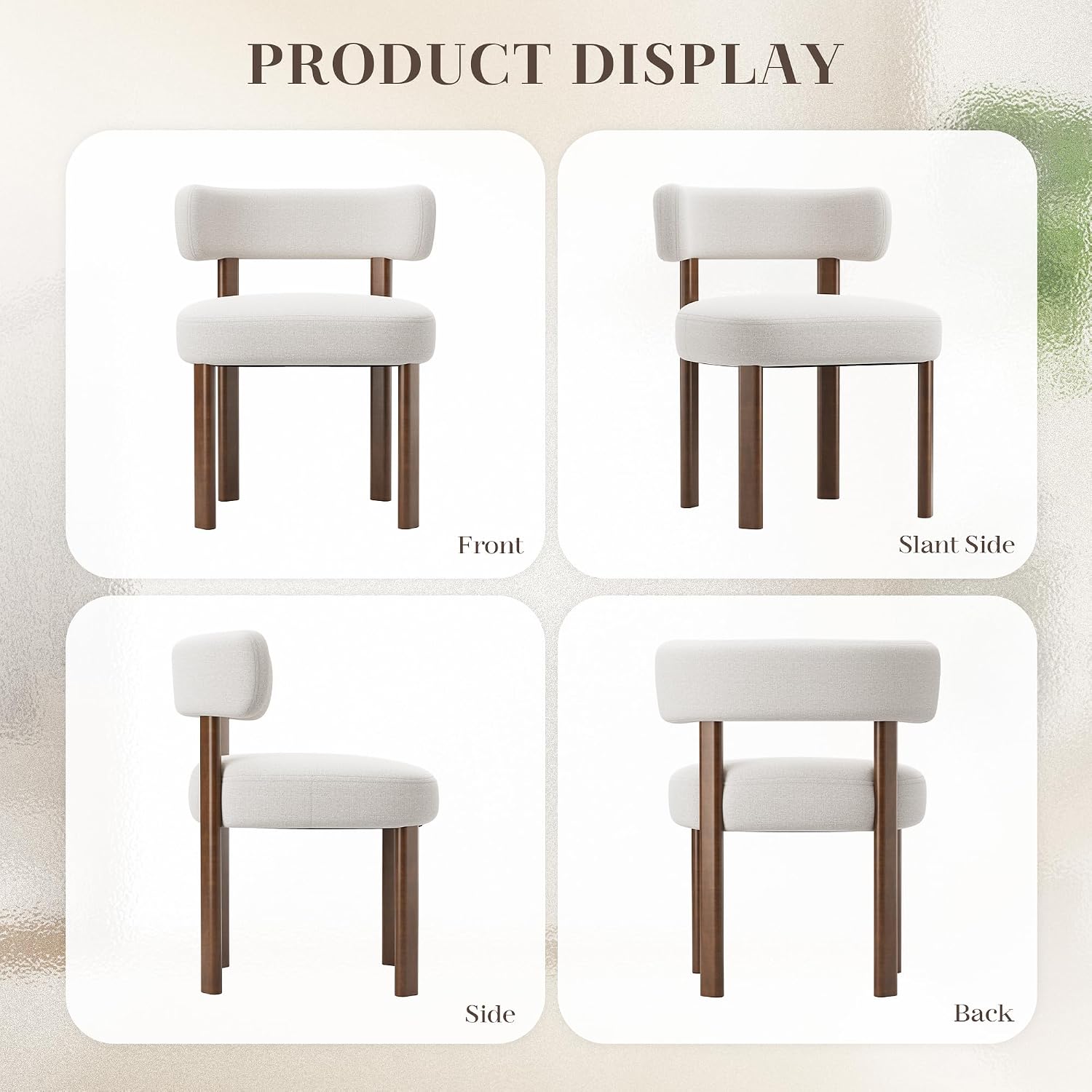 Wooden Dining Chairs Set of 2, Upholstered Kitchen Chairs with Solid Wood Legs, Mid Century Dining Room Chair with Ergonomic Curved Backrest for Kitchen Dining Vanity, Beige