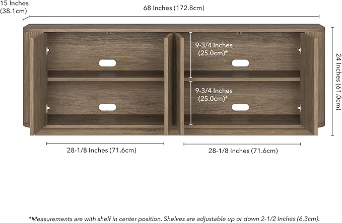 Henn&Hart Fluted TV Stand for TVs up to 75" with 2 Storage Cabinets with an Adjustable Shelf for Living Room, Family Room, or Office, Weathered Gray
