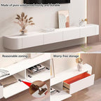 Pre-Assembled Floating TV Stand with Drawers, Rubberwood Wall Mounted TV Console, Modern Media Console for Living Room, Space-Saving Floating TV Cabinet (White (with Led), 71in/180cm)