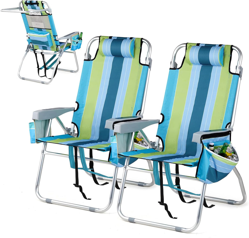 VINGLI Tall Beach Chair 2 Pack Lightweight, Backpack Beach Chair for Adults w...