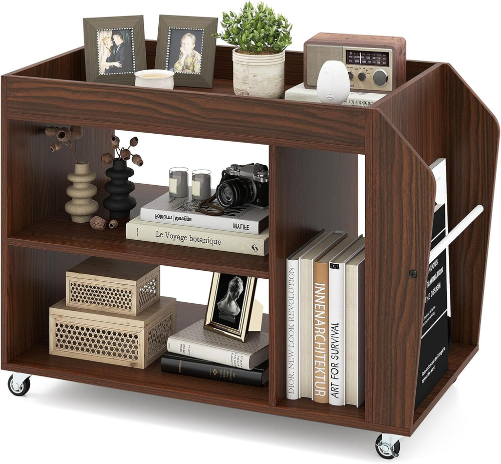 Giantex Rolling End Table with Storage, 3-Tier Side Table with Magazine Rack ...