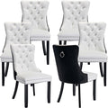 Modern Dining Chairs Set of 6, Tufted Upholstered Dining Chair with Solid Wood Legs, Velvet and Leather Dining Chairs, Sillas de Comedor, Comfy Kitchen Chair (White+Black, 6Pcs)