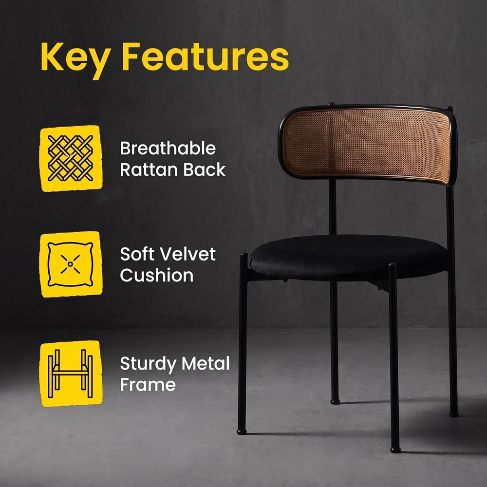 Rattan Dining Chairs Set of 2, Kitchen Chairs with Curved Cane Backrest &...