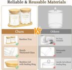 Luxspire Glass Qtip Holder with Vanity Tray, 2 Pack Cotton Swab Holder with Bamboo Lid, 13.4 oz Glass Apothecary Jars Bathroom Accessories Canisters for Cotton Swabs, Balls, Pads, Floss Picks