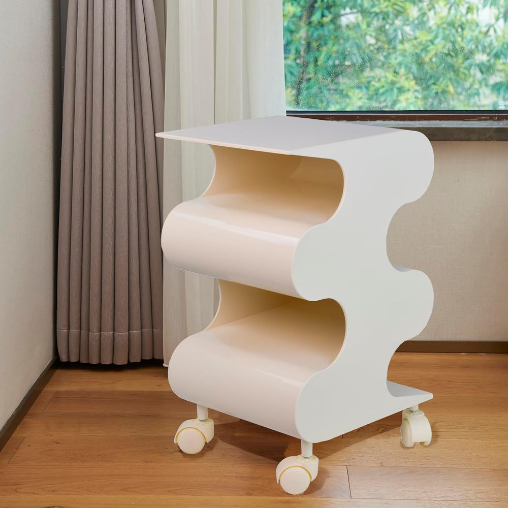 ABS Movable Side Table with Wheels & Rotation, Modern Multi-Layer Nightst...