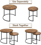 Yaheetech Small Round Nesting Coffee & Side Table Set of 2, Rustic Brown | Space-Saving Nesting Design, Engineered Wood Tops on Black Metal Frames, Use Apart as End Tables, Easy Assembly, 99 lb Max