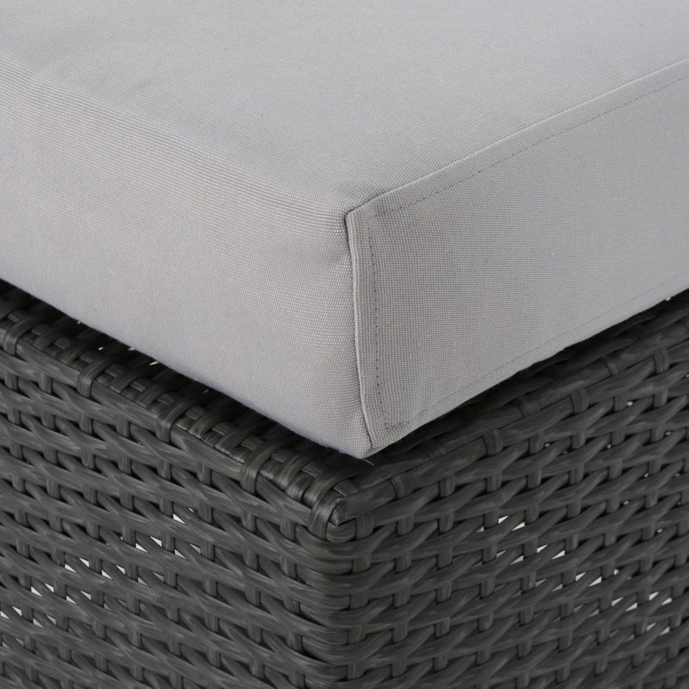 Hassyee PE Rattan Grey Patio Ottoman with Thick Cushions for Poolside, Lawn, ...