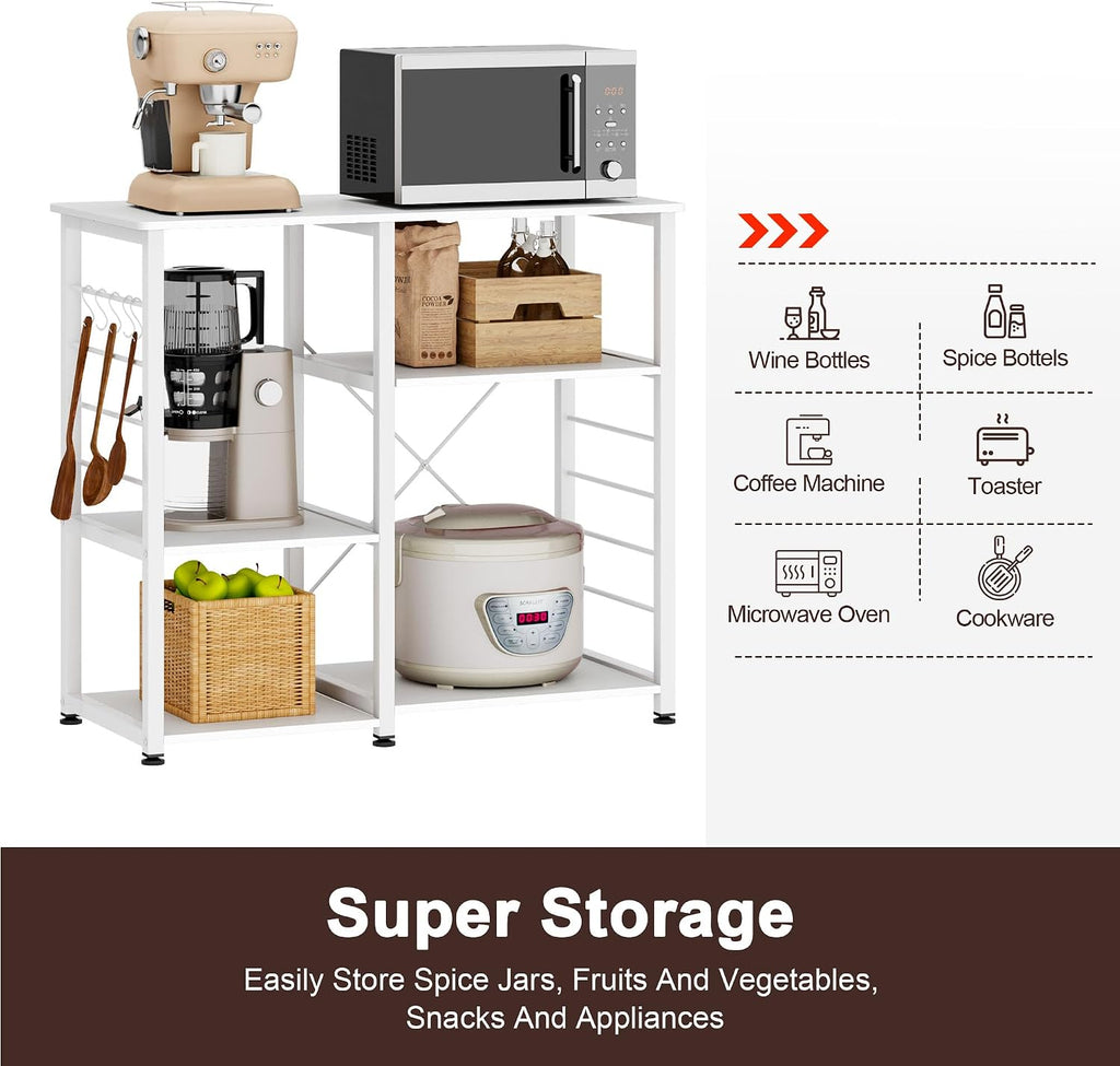 soges Baker's Shelves, Kitchen Shelf, Standing Shelf, Microwave Holder, Baker's Shelf, Household Shelf with 3 Shelves, Multifunctional Kitchen Shelf Storage, Side Trolley, White