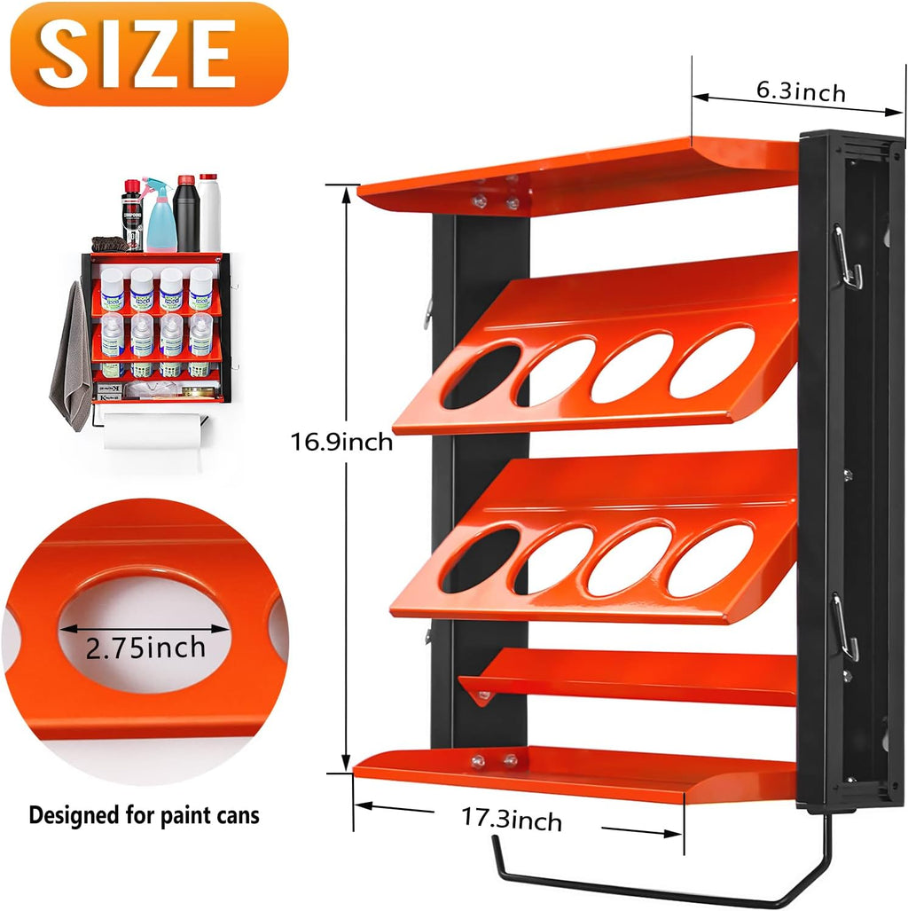Ultrawall Spray Can Holder Rack With Paper Towel Holder, Steel Wall Mounted Spray Bottle Holder, Garage Wall Mount Shelf, Utility Storage Rack, Tool Storage Rack, Holds 100 lbs