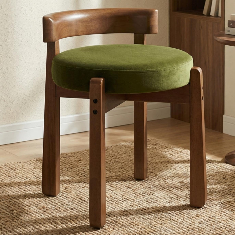 DUOMAY Velvet Vanity Stool with Low Back, Upholstered Round Makeup Stool, Cut...