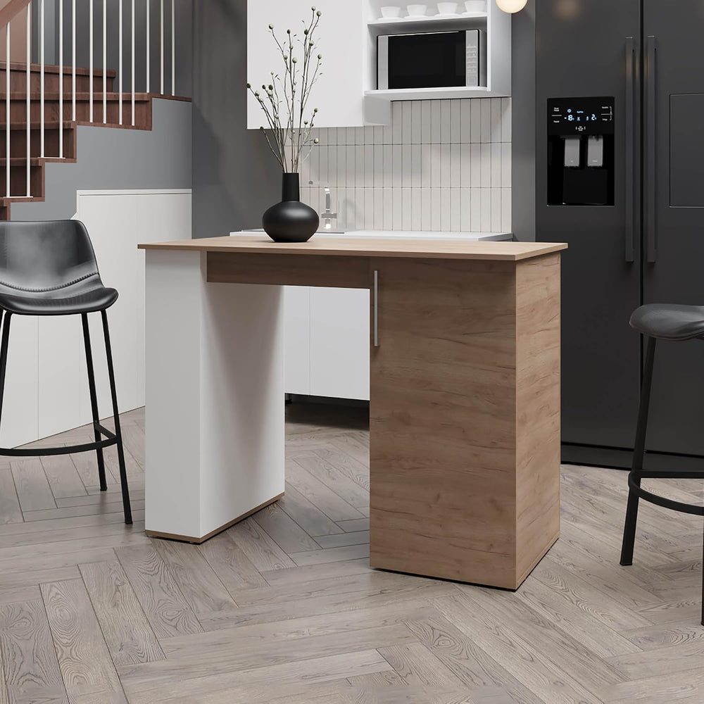 Kitchen Island with 1 Door and Open Storage, White and Natural Oak | Combines...