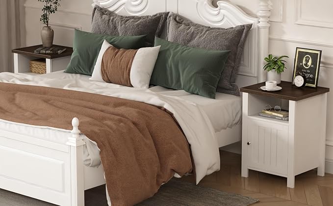ChooChoo Farmhouse Nightstands Set of 2, Rustic Vintage End Side Table with S...