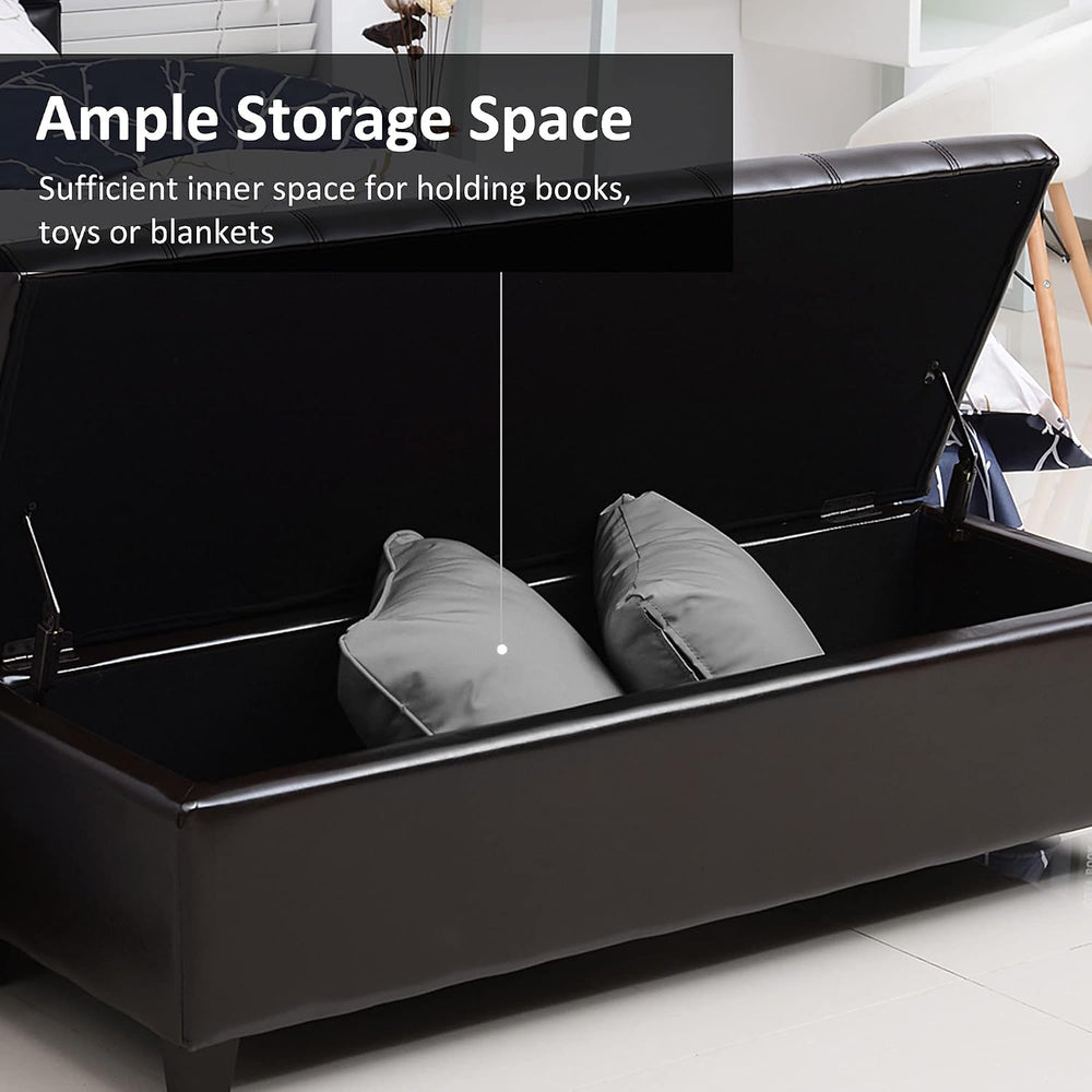 Versatile Storage Ottoman with Upholstered Soft-Touch Fabric Top and Sturdy W...