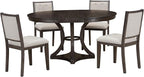 Ball & Cast Retro Dining Table Set for 4 with 4 Upholstered Chairs,5-Piece Wooden Living Room Furniture W/ 42" Round Extendable Kitchen Desk,for Small Space,Apartment,Dining Room,Espresso