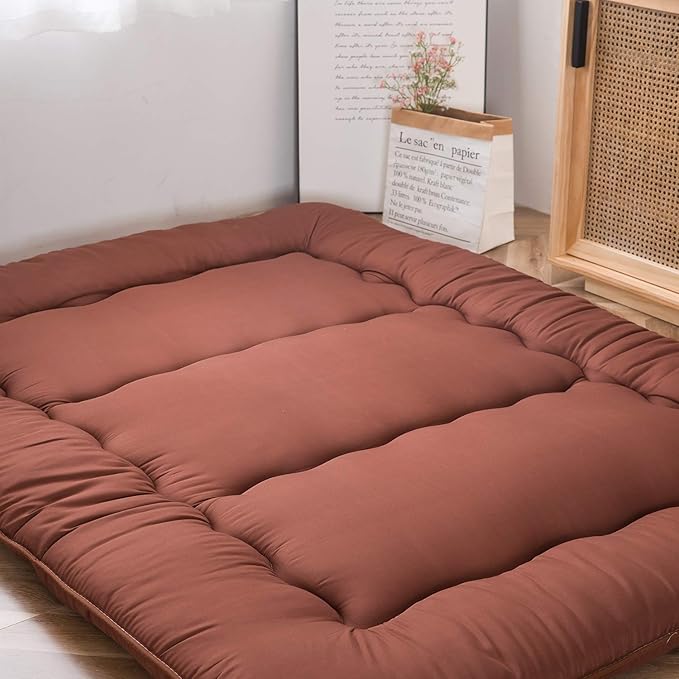 MAXYOYO Japanese Floor Mattress Futon Mattress, 4" Thicken Tatami Mat Sleeping Pad Foldable Roll Up Mat Boys Girls Dormitory Pad Kids Floor Lounger Pillow Bed, Charcoal Grey, Queen Size