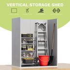 Devoko 5 x 3 Resin Outdoor Storage Shed with Floor - Waterproof Plastic Outdoor Tool Cabinet with Lockable Doors for Patio Furniture, Pool Accessories, Garden Tools (Light Gray)