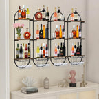 Wall Mount Wine Rack, 3-Tier Metal Oval Design Wine Rack Wall Mounted, Wine Bottle Holder for Home Bar, Wine Kitchen Storage Liquor, Champagne(Black, 6PCS)