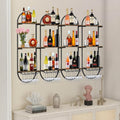 Wall Mount Wine Rack, 3-Tier Metal Oval Design Wine Rack Wall Mounted, Wine Bottle Holder for Home Bar, Wine Kitchen Storage Liquor, Champagne (Black, 4PCS)