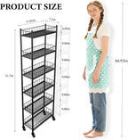 Utility Slim Storage Cart,6 Tier Narrow Kitchen Storage Cart,Laundry Room Carts,for Kitchen,DiningRoom,Living Room,Home Office,Rustic Brown and Classic (6 Tier Black)