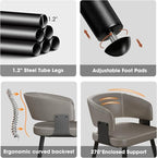 Modern Dining Chairs Set of 6, Upholstered Faux Leather Kitchen Side Chairs with Curved Open Back, Elegant Decorative Stitching, Easy Assembly for Dining Room, Restaurant, Cafe, Matte Gray