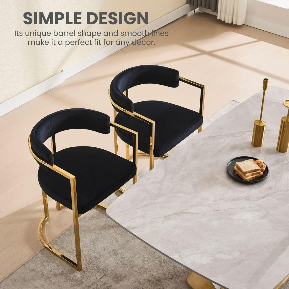 Black Velvet Upholstered Dining Chairs Set of 4, Modern Barrel Dining Chair w...